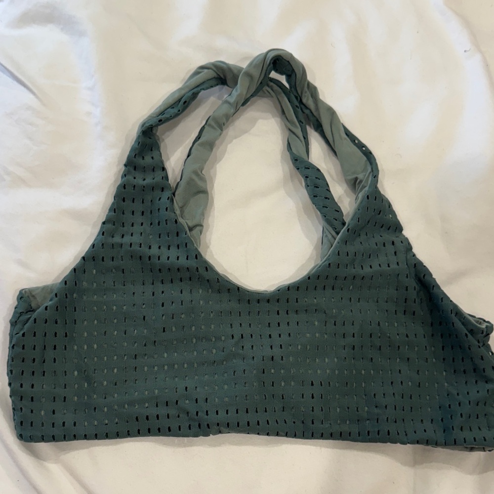 Women's Mesh Halter Bralette - Green acacia worn